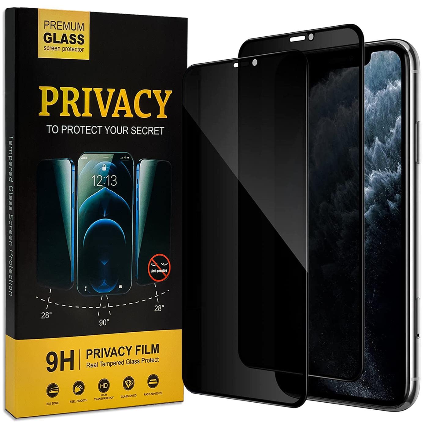 Verco Full Screen Privacy Glass for iPhone 11 Pro Armored Protection Glass Film Anti-Spy Screen Protector, 2 Pack