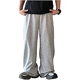OYOANGLE Boy's Baggy Sweatpants Elastic Waist Open Bottom Straight Leg Workout Athletic Pants