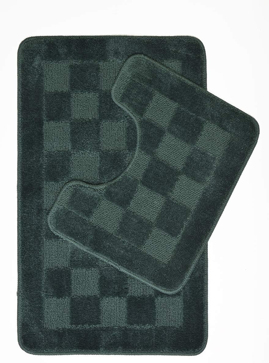 earlandscott HEAVY 2 PIECE BATH MAT PEDESTAL BATHROOM TOILET SET (Green)