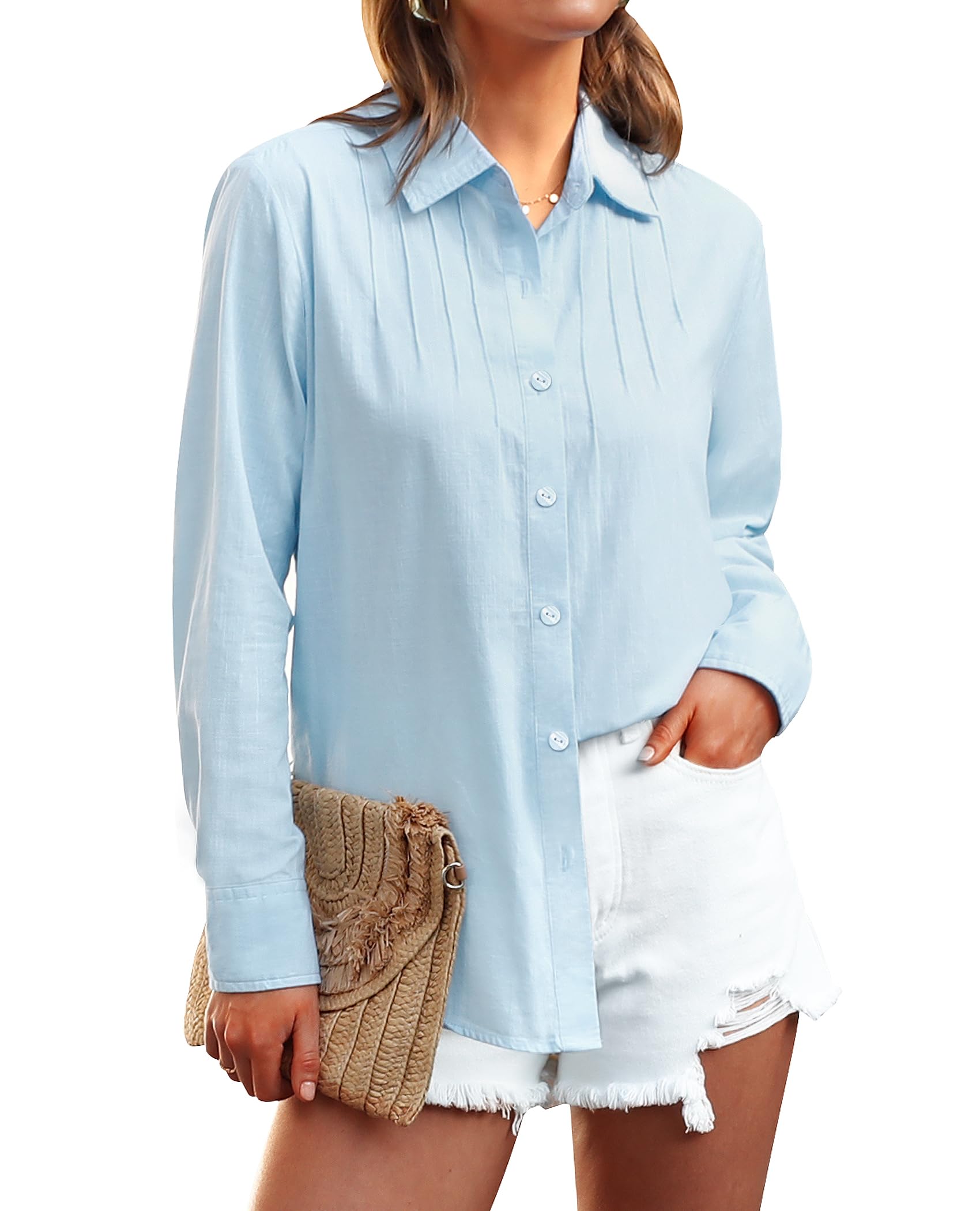 siliteelon Linen Button Down Shirts for Women Long Sleeve Summer ...