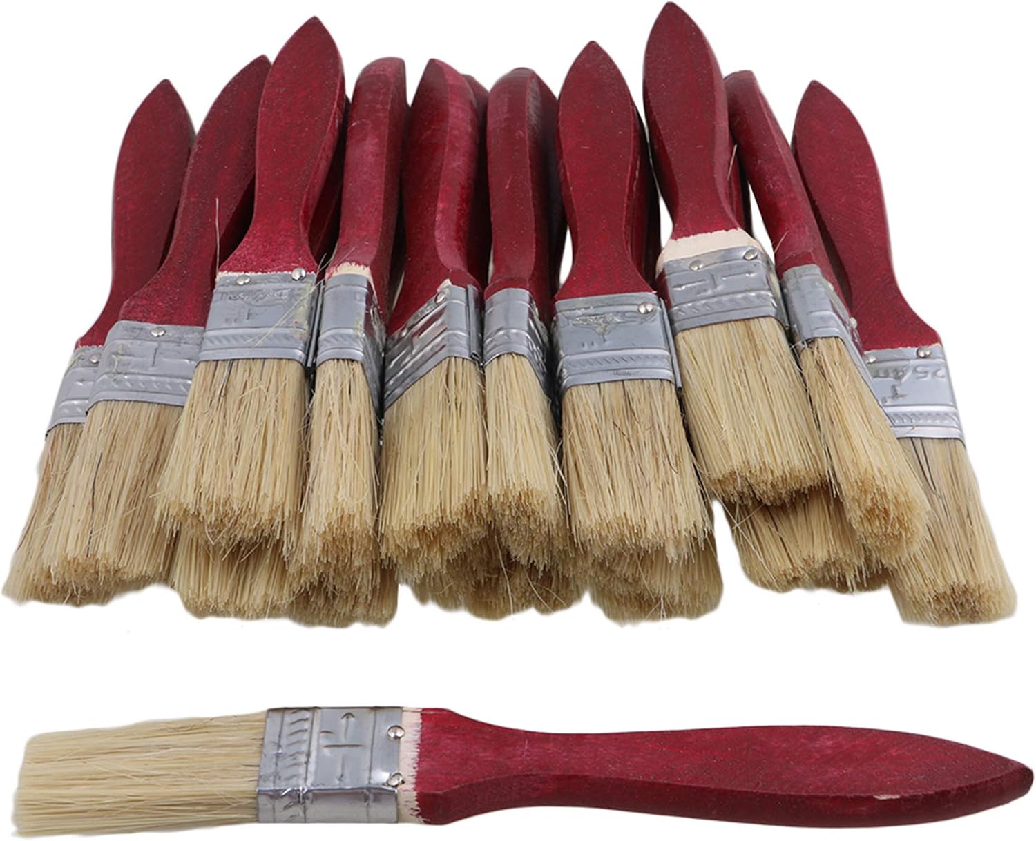 1 inch/2.54cm Red Wooden Handle Paint Brushes(20 Pack) Painting Decorating Stains Home DIY Tool Set, Red,yellow