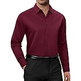 Alimens & Gentle Mens Dress Shirts Long Sleeve 4 Way Stretch Solid Collared Button Down Shirt Regular Fit Formal Business