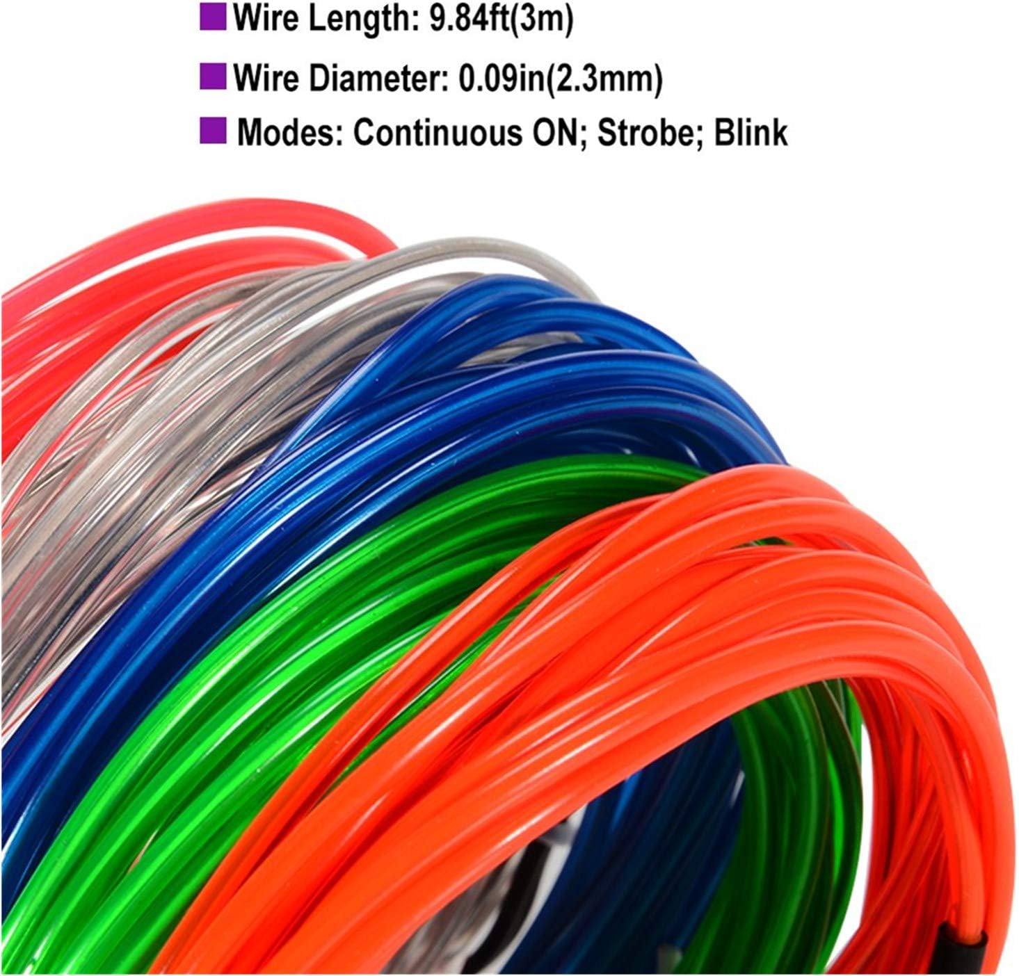 Mioke EL Wire 8 Colors x 3m Light Neon Battery Powered Electroluminescent with 3 Mode for Halloween Christmas Party DIY Decoration - Image 5