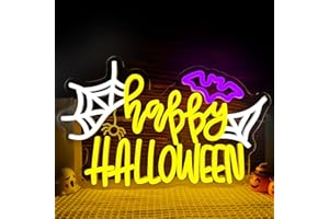LULKOD Halloween neon signs Happy Halloween sign neon Halloween sign Spider Web Neon Light Sign bat neon sign for bedroom children's room living room for neon halloween decorations