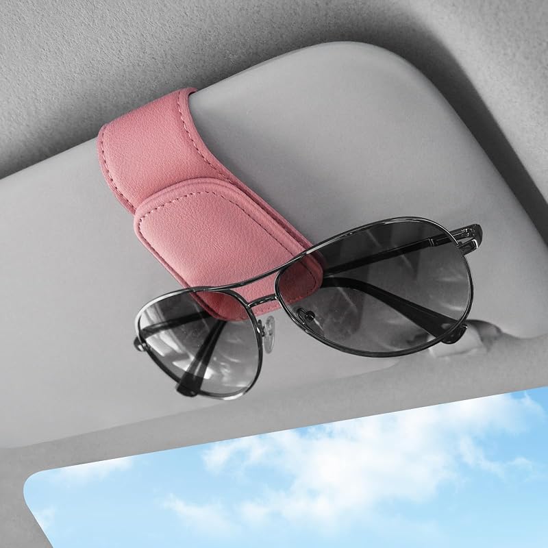 TCJJ Car Visor Sunglasses Holder Leather Clip Pink
