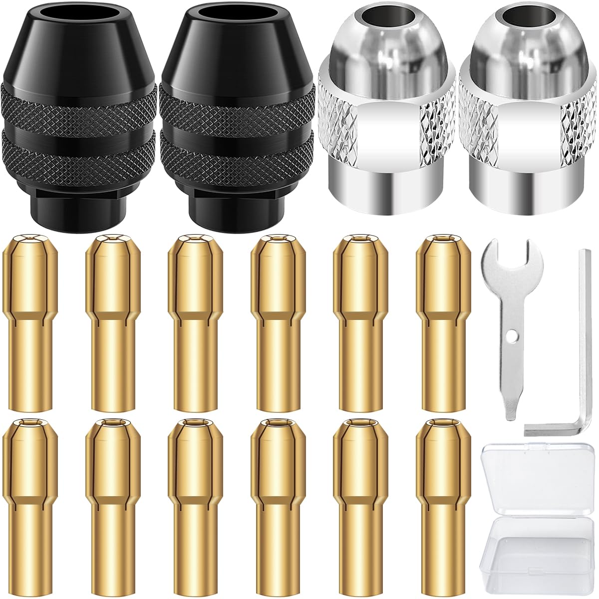 EATBALE Drill Chuck Accessories for Dremel 7700 3000 4000 8200, M8 Metal Nut, 4486 Multi Mandrel, Brass Tweezers (0.8-3.2mm), Quick Change Keyless Drill Chuck Replacement Set (16pcs)