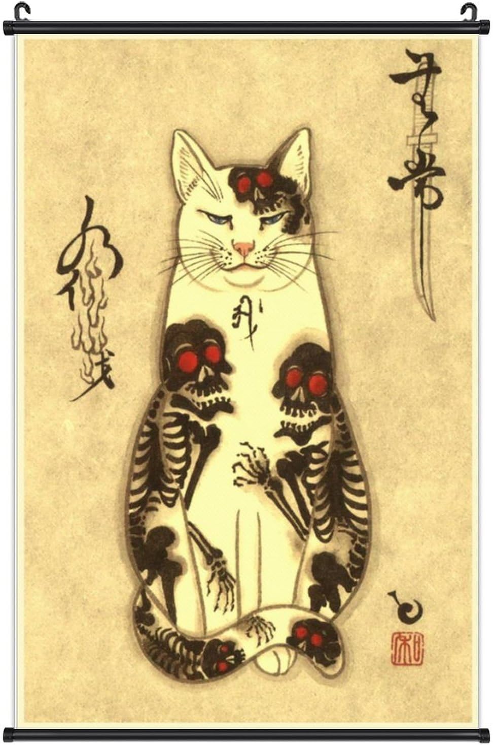 Paintings - A Wide Variety of Vintage Retro Japanese Samurai Cat Tattoo 13 Wall Scroll Hanging Decor（16x24 in）