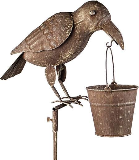 Amazon Com Tall Rustic Crow With A Basket Bird Feeder Primitive Decor Garden Outdoor