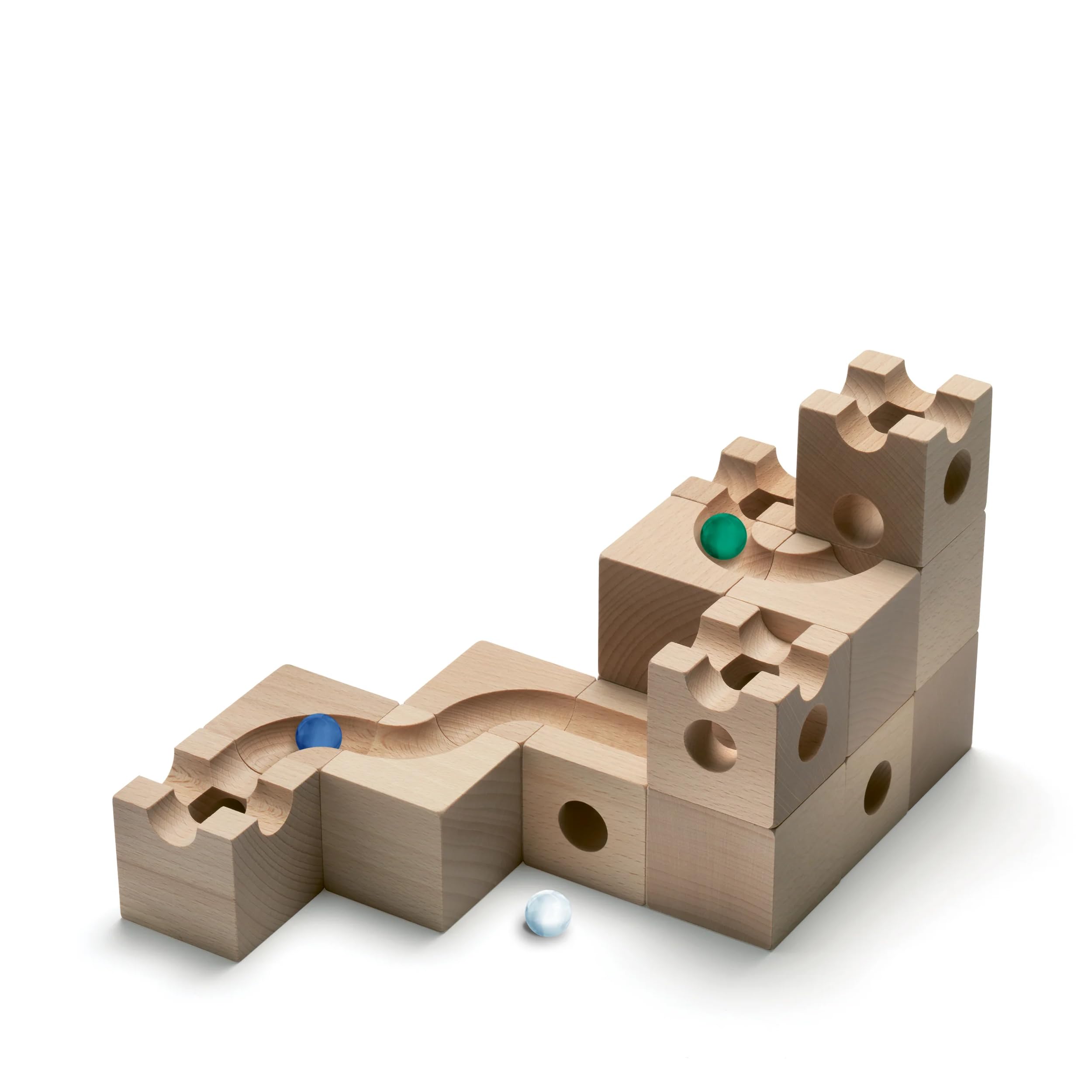 Cuboro Tunnel - Extra Set for Marble Runs with Tunnels & 5 Marbles - Beech Wood - Ages 4+