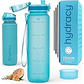 Hydracy Water Bottle with Time Marker -Large BPA Free Water Bottle & No Sweat Sleeve -Leak Proof Gym Bottle with Fruit Infuser Strainer & Times to Drink -Ideal for Fitness Sports & Outdoors