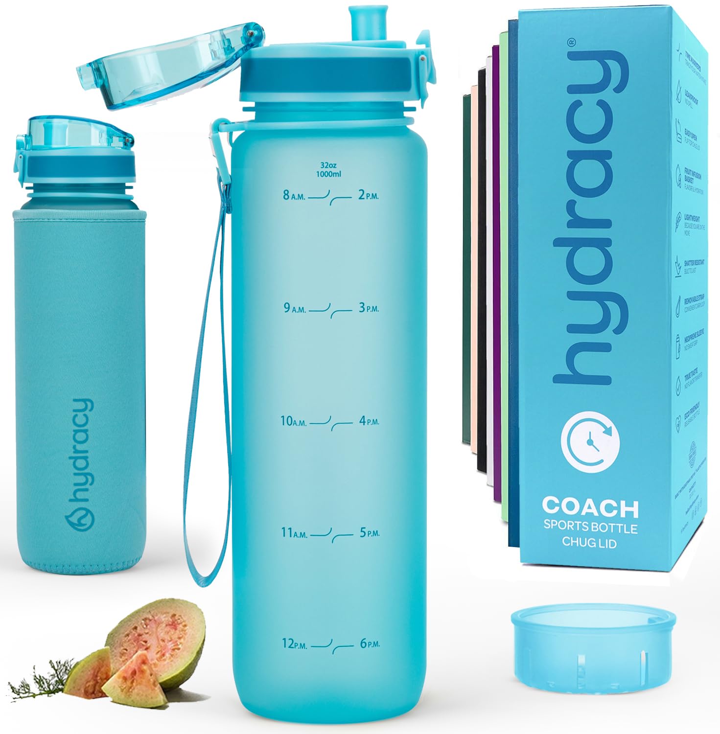 Hydracy Water Bottle with Time Marker -Large 1 Litre BPA Free Water Bottle & No Sweat Sleeve -Leak Proof Gym Bottle with Fruit Infuser Strainer & Times to Drink -Ideal for Fitness Sport & Outdoor — image 1
