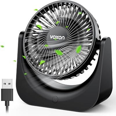 VOXON USB Desk Fan, 5 Speeds Adjustable, Quiet Portable Table Fan