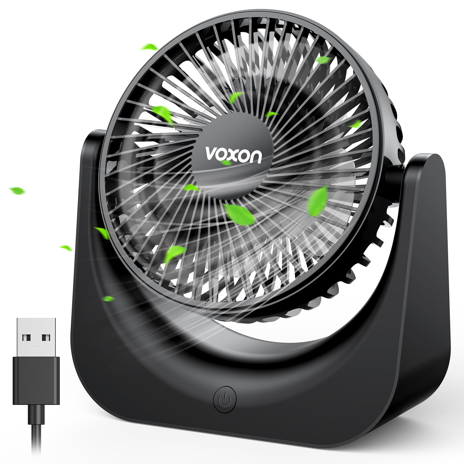 VOXON USB Desk Fan, Small Table Fan with 5 Speeds Adjustable Strong Wind, Personal Silent Bed Fan with 1.5M Cable, Portable Cooling Quiet Desktop Fan for Desktop Office Home Bedroom Kitchen