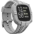 GELISHI Compatible for Fitbit Versa 2 Bands with Case, Men Protective Case Band Rugged Sport Wristbands Strap for Fitbit Versa 2 Smartwatch - Grey