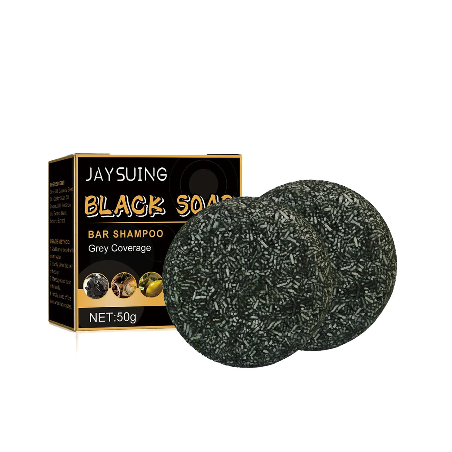 Huipalon Grey Hair Shampoo & Anti-Grey Bar for Men & Women, 50g × 2 Dark Shampoo Bar