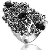 Yfnfxl Women's Black Rings Vintage Rings Statement Rings for Women Band Marcasite Crystal Rings for Women