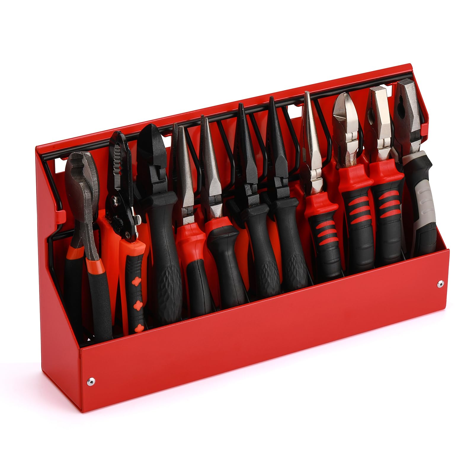 CASOMAN Plier Organizer Rack, Pliers Cutters Organizer, Black/Red, 11-Slot Plier Rack, Mounts on a pegboard, Keep Pliers Organized in Tool Drawer