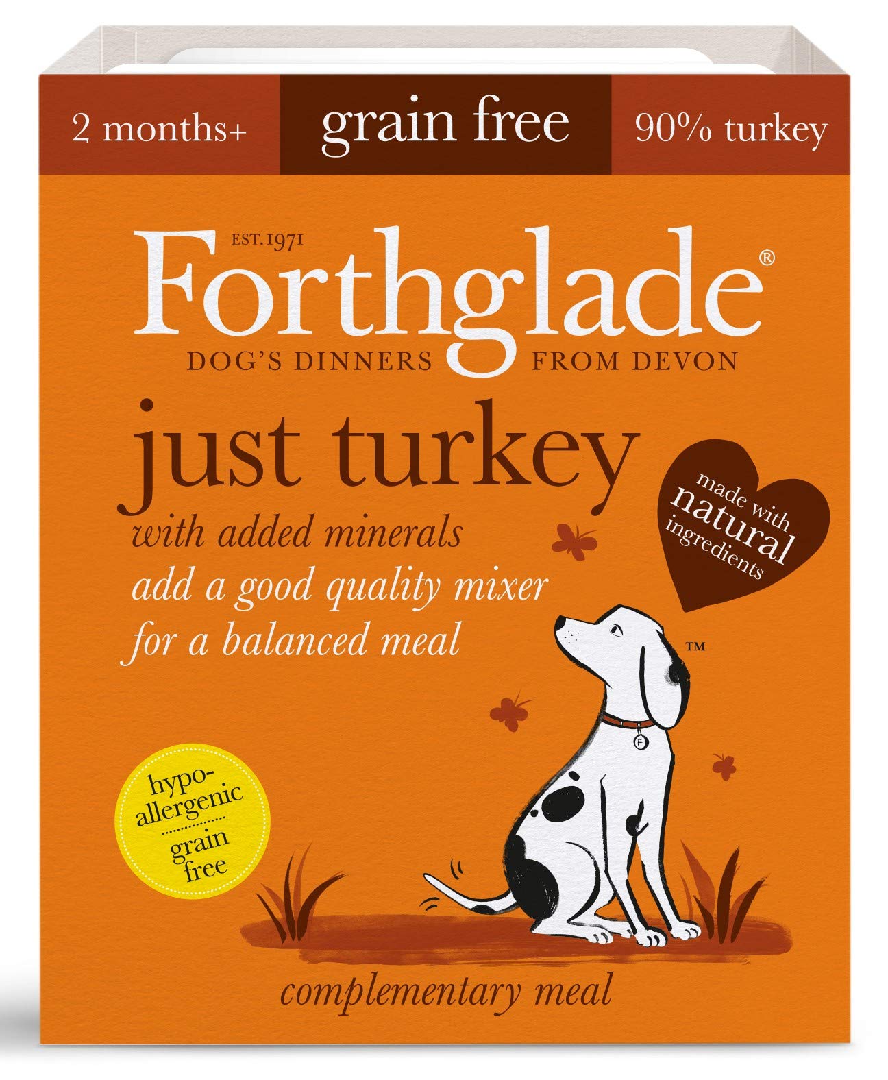 Forthglade Natural Grain Free Complementary Wet Dog Food Just 90 Percent Turkey 395 g (Pack of 18)