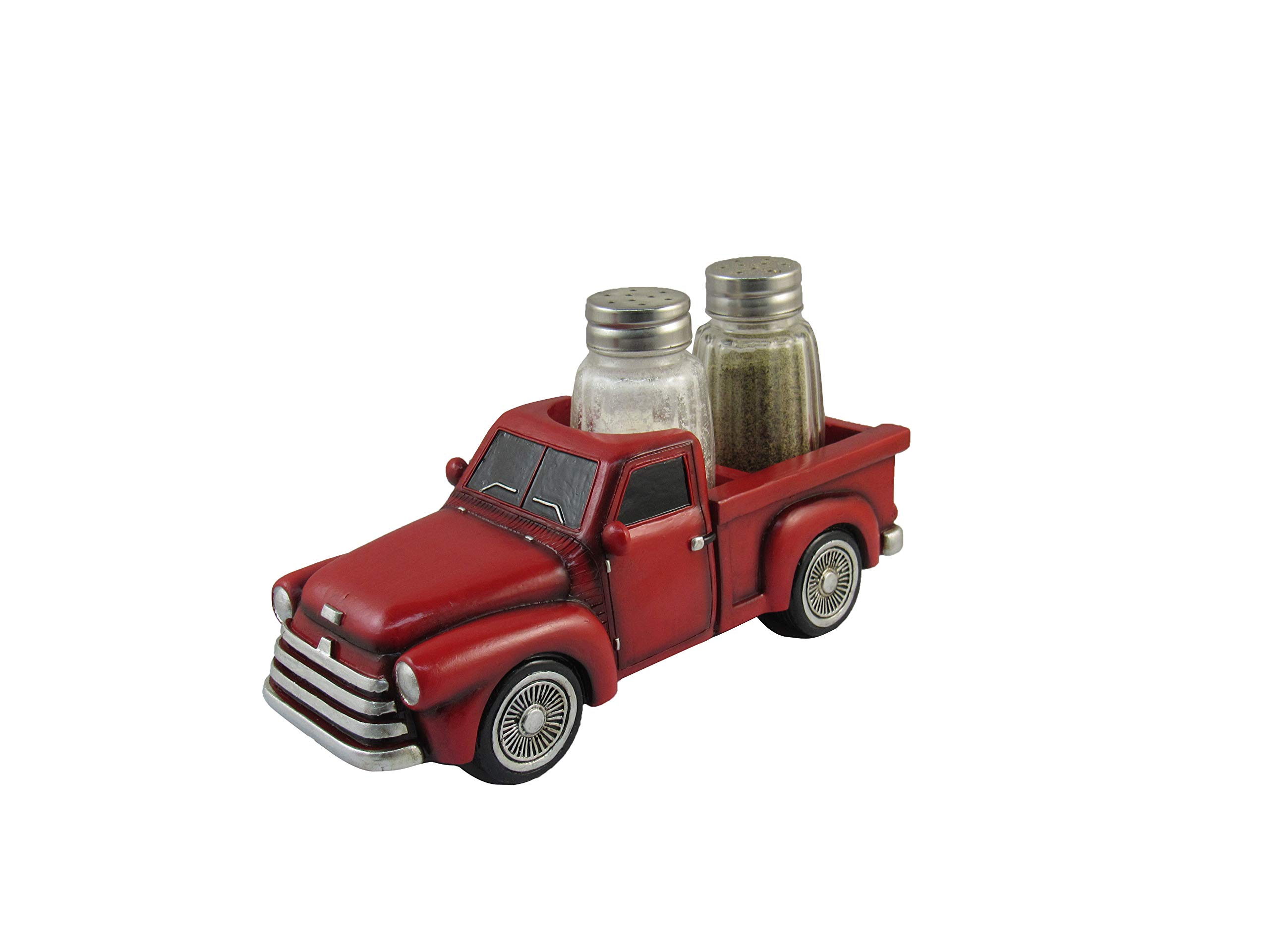 View 1 of *Only 1 shaker* DWK Vintage Red Truck Spice Holder with Refillable Salt and Pepper Shakers 3 Piece Set | Fall Decor and Kitchen Table Accessory - 7