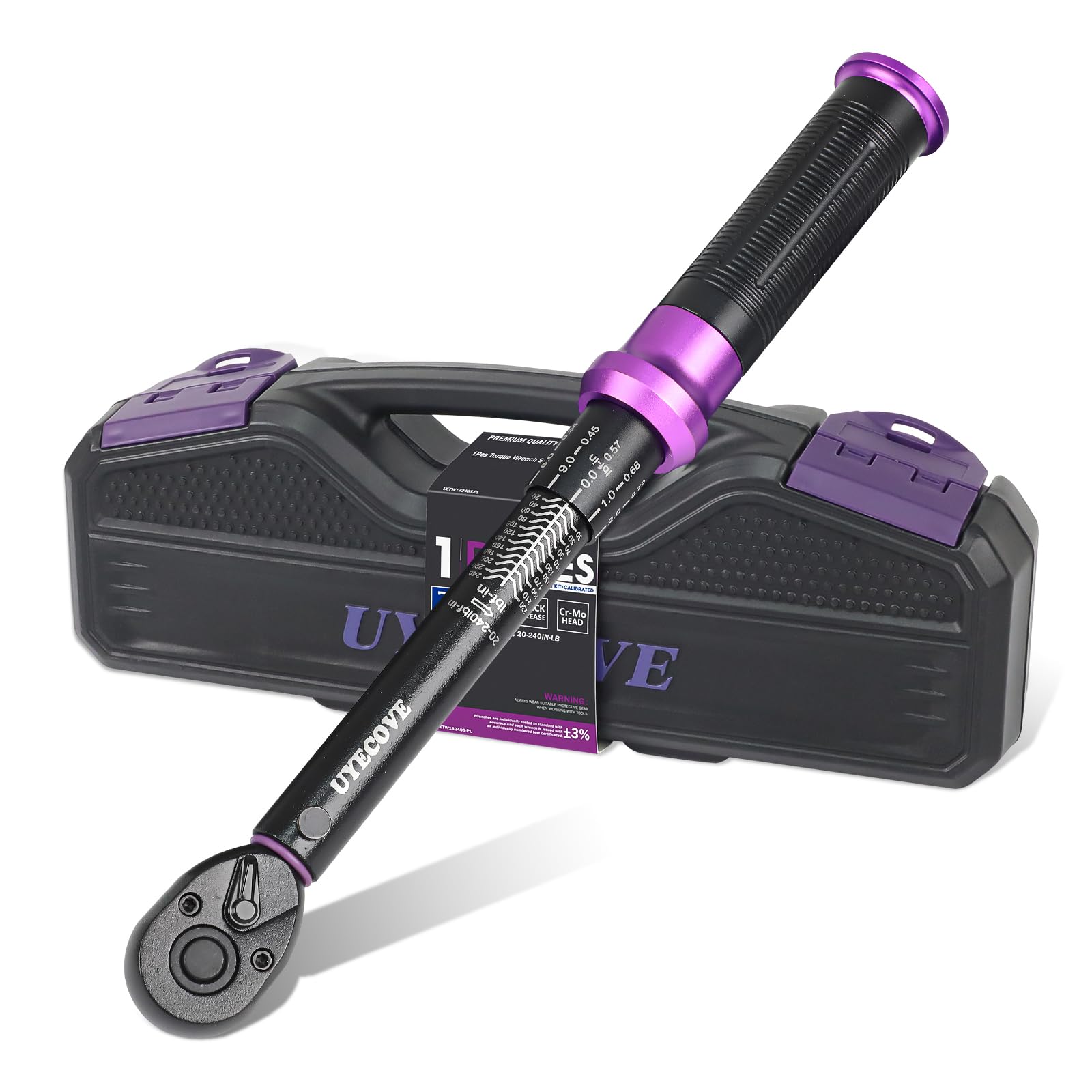 UYECOVE 1/4" Inch Drive Click Torque Wrench 20-240 FT-LB/2.3-27.1N.M, ±3% Accuracy, Dual-Direction Click Professional Torque Wrench, Dual Range Scales Graduated in FT.LB and N.M, Purple Image