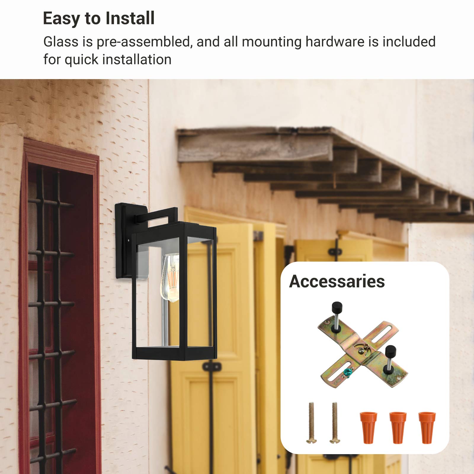 DEWENWILS Outdoor Wall Light, Clear Glass Shade, Matte Black Finish, E26 Socket, Weather Resistant Wall Sconce for Garage, Porch, Backyard, ETL Listed