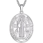 WIOY Saint Benedict Medal Necklace 925 Sterling Silver, Catholic st Benedict Jewelry Gift for Men Women