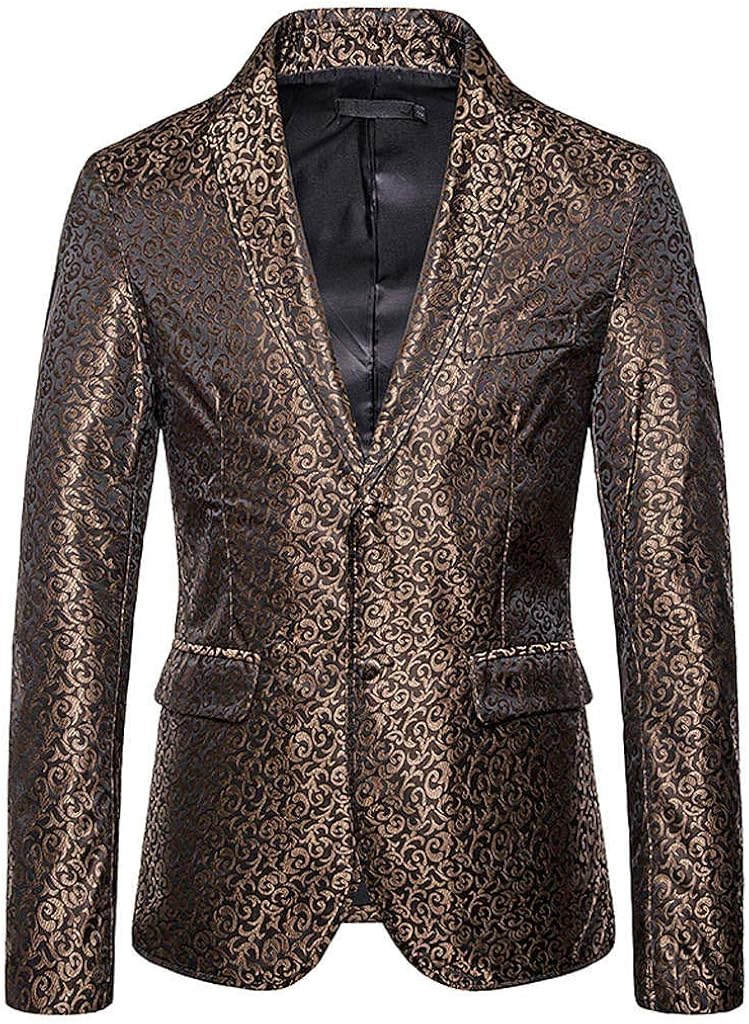 2019 Men's Blazer Dress Coat Beautyfine Autumn Winter Casual Gold Print Button Jacket Long Sleeve Tops at  Men’s Clothing store