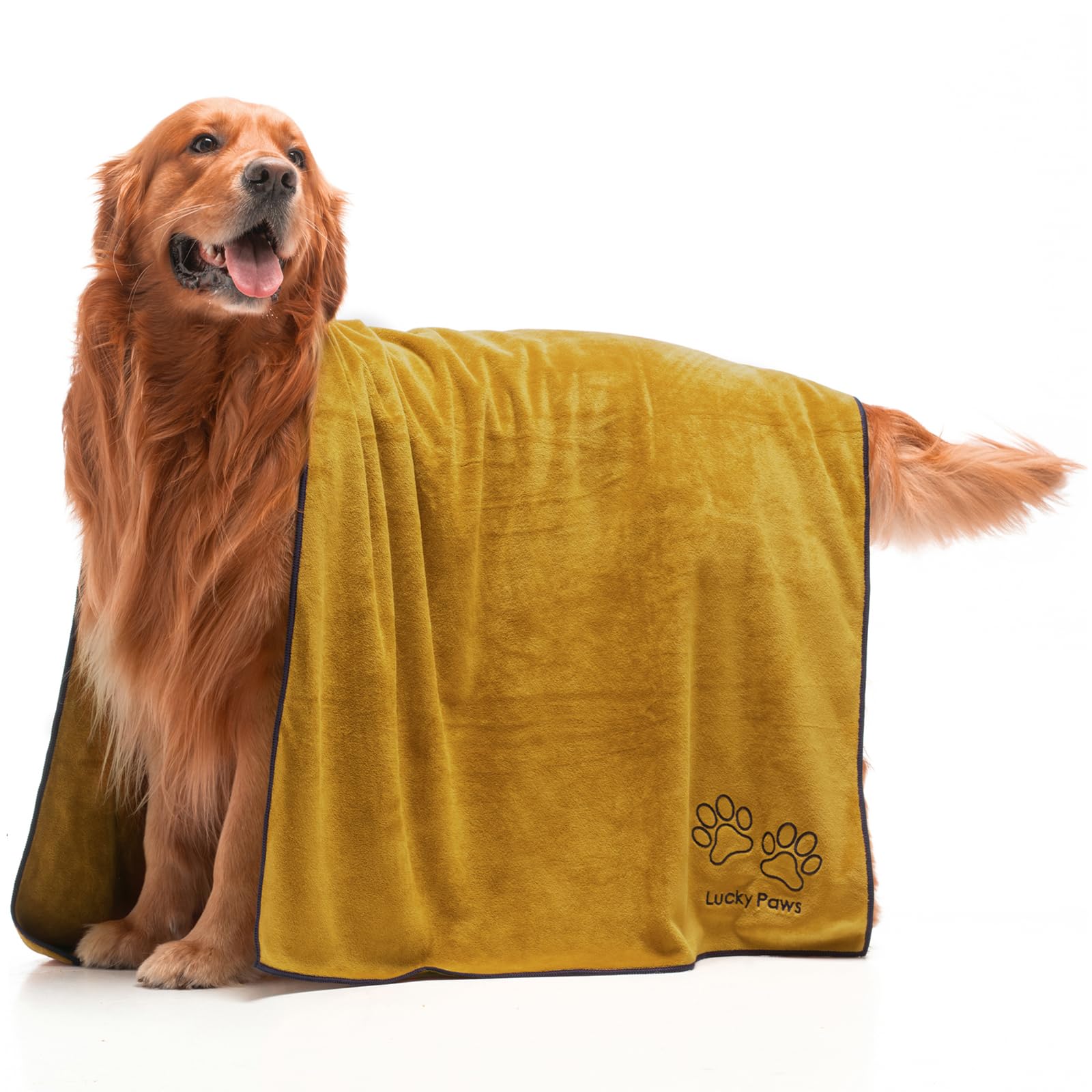 Lucky Paws® UK Dog Towel – Extra Large 140x70cm Dog Towels – Super Absorbent, Luxuriously Soft, Fast Drying Dog Towels for Drying Dogs – Premium Microfibre Dog Towel (Pack of 1, Ochre)