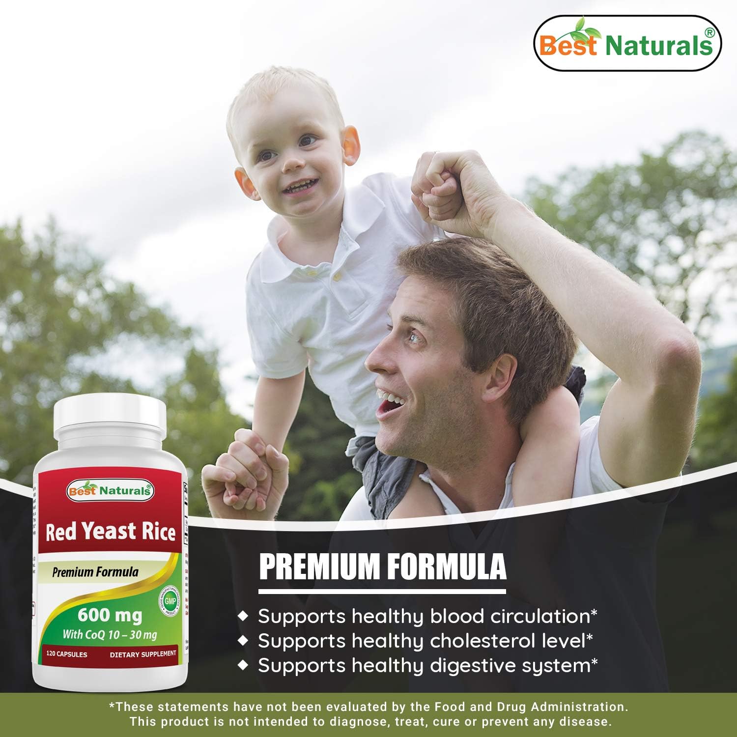 Best Naturals Red Yeast Rice with CoQ10, 120 Capsules - Cardiovascular Formula Contains 600 mg of Red Yeast Rice ans 30 mg of CoQ10: Health & Personal Care