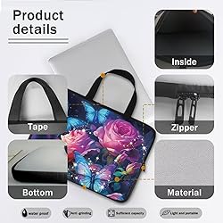 Uasibuni Roses Butterfly Print Slim Laptop Bag for