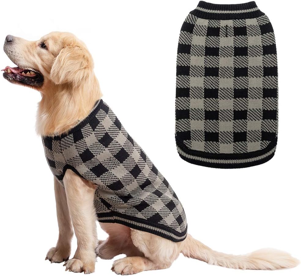 KOOLTAIL Dog Winter Jumper Classic Plaid Dog Knitwear Sweater Soft Baseball Shirt Design for Pet Cold Weather Wearing