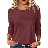 NORACORA Women's 3/4 Length Sleeve Tops Lightweight Crew Neck Dressy Pleated Tunic T Shirts Casual Summer Blouses 2025