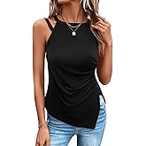 WDIRARA Women's Cut Out Ruched Split Side Sleeveless Asymmetrical Hem Halter Top