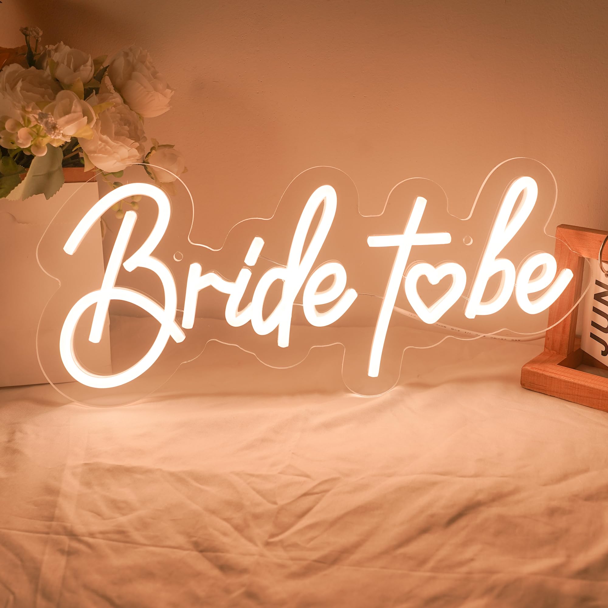 Bride to Be Neon Signs Warm White LED Word Neon Lights for Wall Decor Wedding USB Powered with Dimmer Switch Letter Neon Light Signs