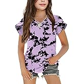 Arshiner Girls T Shirts Double Layer Ruffle Short Sleeve Casual V Neck Kids Summer Tops Blouse Tee