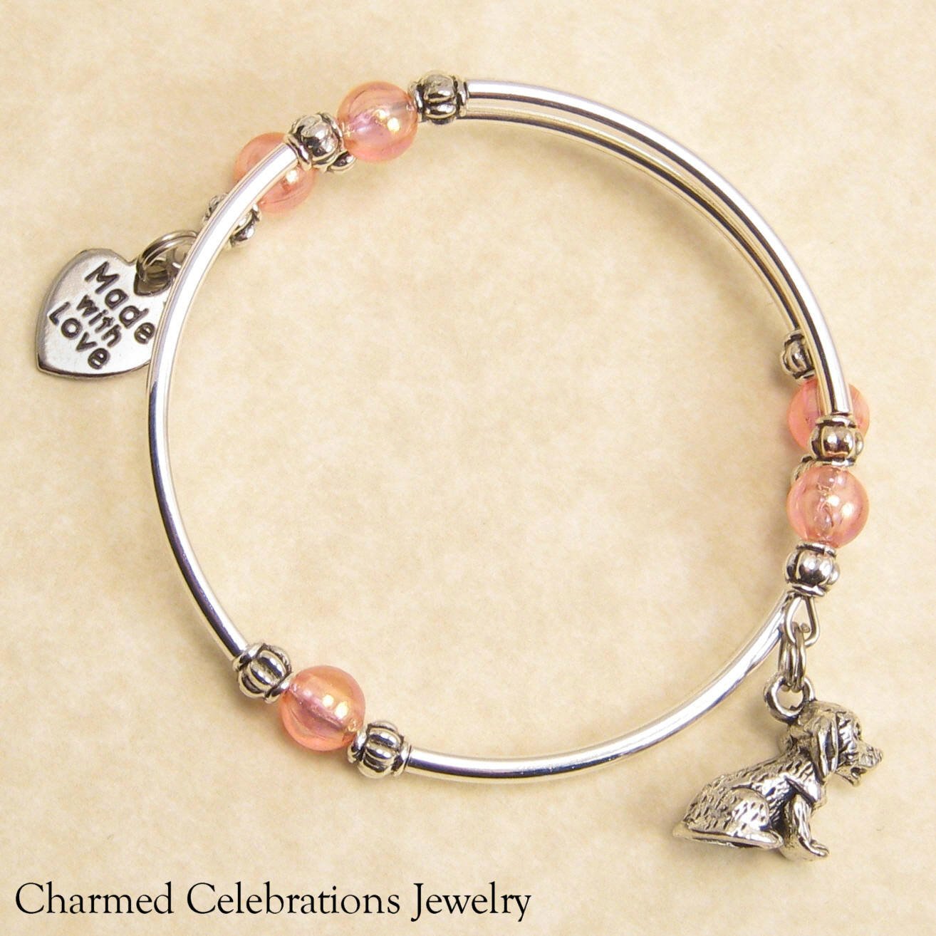 Dog Children's Wrap Bracelet Handmade Themed Charm Bracelet Jewelry Gift, Pink