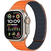 Amizee Magnetic Bands Compatible with Apple Watch Band 49/46/45/44/42/41/40/38mm Women Men, Sport Silicone Strap for iWatch Ultra 3/2/1 Series 11 10 9 8 7 6 5 4 SE3/2/1 (49/46/45/44/42, Orange Mid)