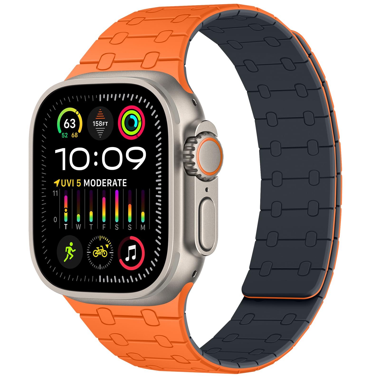 Amizee Magnetic Straps Compatible with Apple Watch Band 49/46/45/44/42/41/40/38mm Women Men, Sport Silicone Strap for iWatch Ultra 3/2/1 Series 11 10 9 8 7 6 5 4 SE3/2/1 (49/46/45/44/42, Orange Mid)