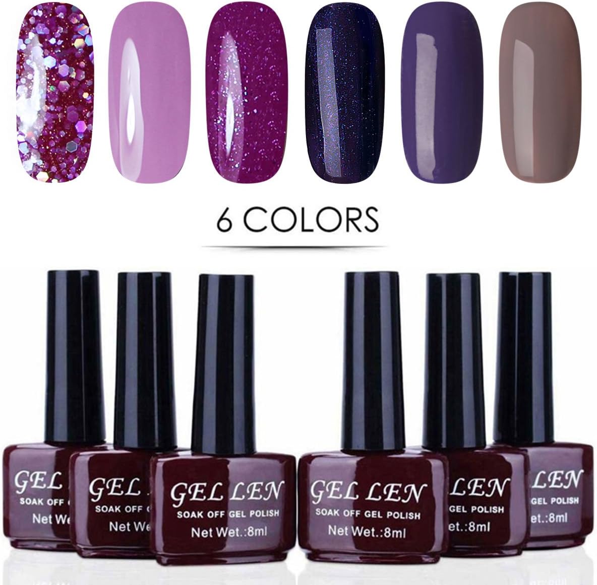 Gellen Gel Nail Polish kit Soak Off Gel Polish, 6 Colours LED UV Nail