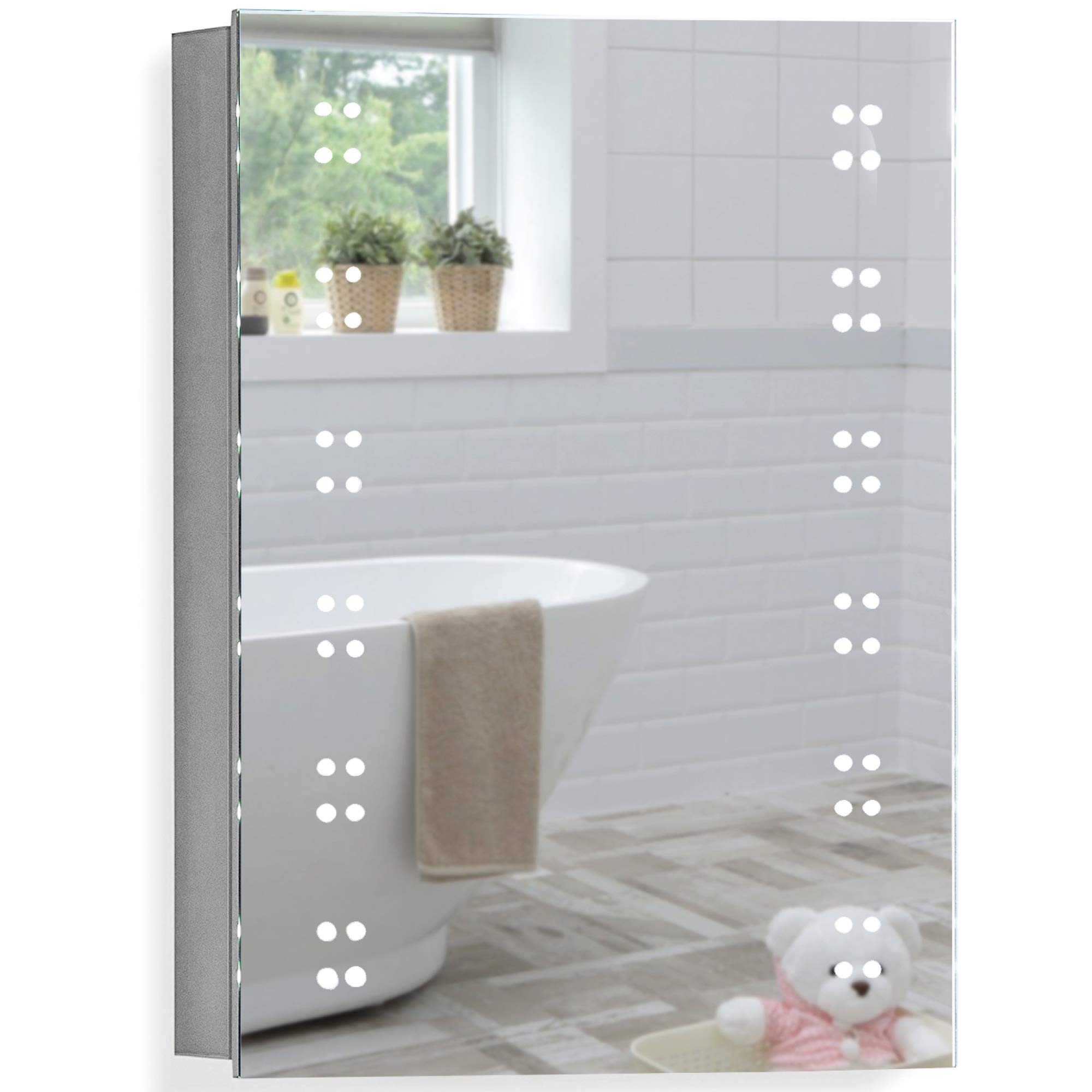 Neue Design LED Illuminated Bathroom Mirror 70 x 50 x 15cm, Wire Free Demister Heat Pad