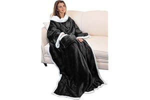 Catalonia Sherpa Wearable Blanket with Sleeves Arms, Comfy Sleeved TV Wrap Blanket, Large Snuggly Throw for Women and Men, Gift for Her
