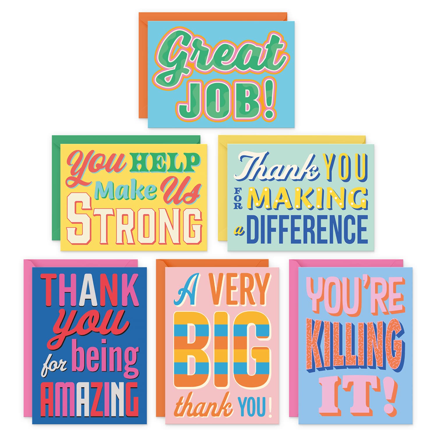 S&O Employee Appreciation Cards with Pop Color Envelopes - Boxed decor sheets for Handwritten Notes, Set of 24 Staff thank you Cards, Employee Thank You notecards for Team Appreciation