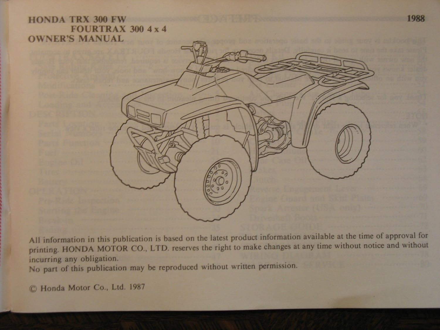 Amazon.com: HONDA TRX300FW TRX300 FW TRX 300FW 300 FOURTRAX NOS OEM OWNER'S  MANUAL: Automotive