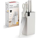 FIKSHOT 6-Piece Kitchen Knife Block Set, Apartment Essentials Knives | Built-In Sharpener, Dishwasher Safe, High Carbon Stainless Steel Blades, Rust-Resistant &ndash; Ideal College Student Gift, White