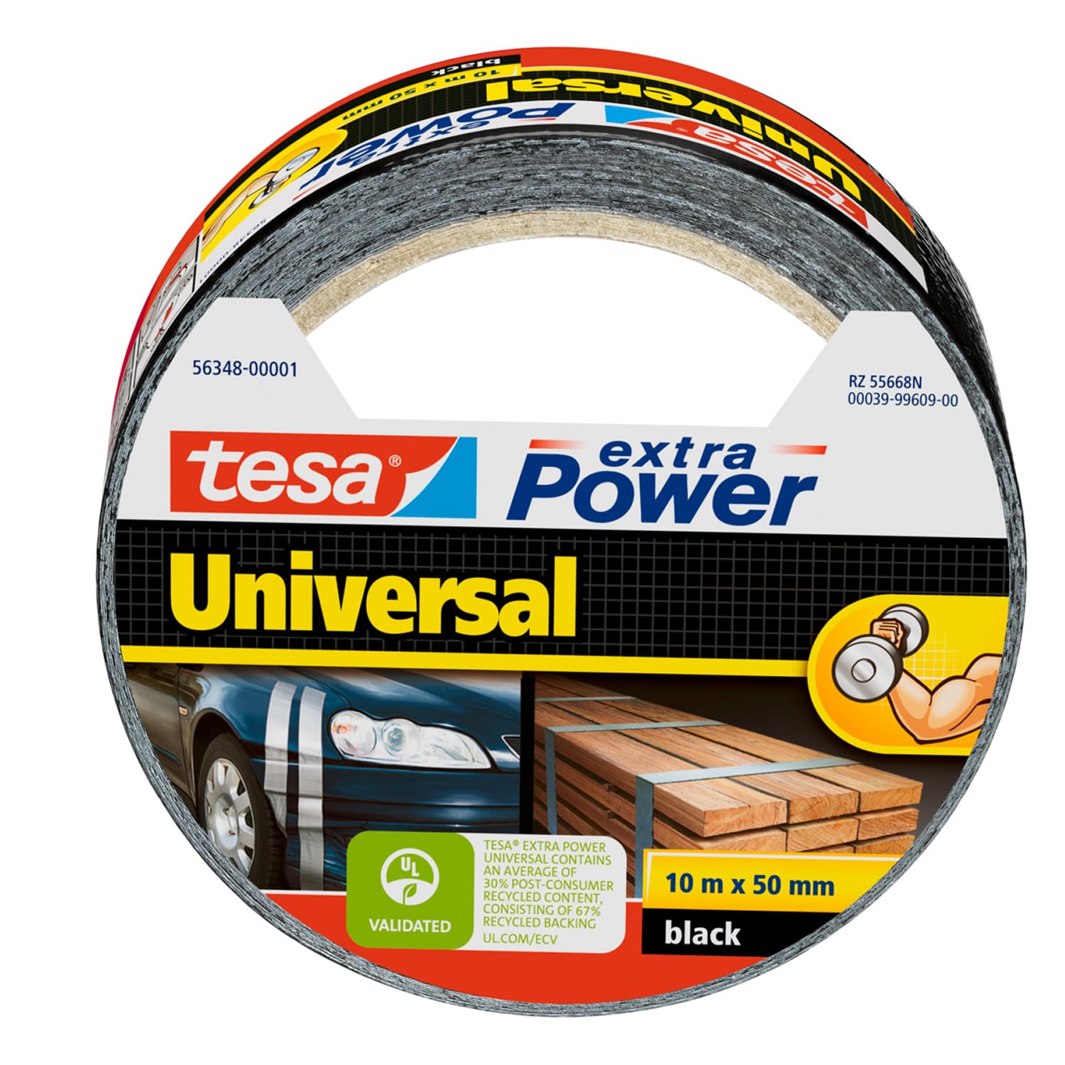tesa extra Power Universal Duct Tape - Adhesive Tape with Extra Strong Hold and Versatile Use - For Repairs, Fastening, Sealing and More - Black - 1 roll - 10 m x 50 mm