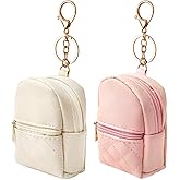 2 Pcs Mini Keychain Backpack - Cute Cosmetic Bag, PU Leather Makeup Bag, Creative Pendant Keychain Key-chain with Keyrings for Women Lipstick Bag Card Holder Zipper Pouch