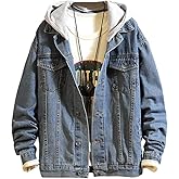 Lavnis Men's Denim Hoodie Jacket Casual Slim Fit Button Down Jeans Coat