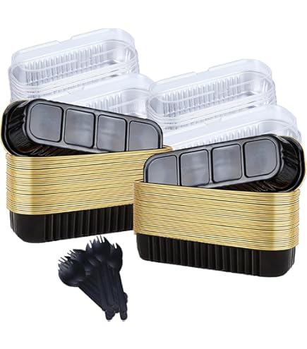 LNYZQUS 5oz Cupcake Mini Cake Pans With Lids 40 Pack, Aluminum Foil Cupcake Cups Brownie Baking Pans,Square Disposable Ramekins Baking Cups,Small Muffin Tin Holders-Black In Gold