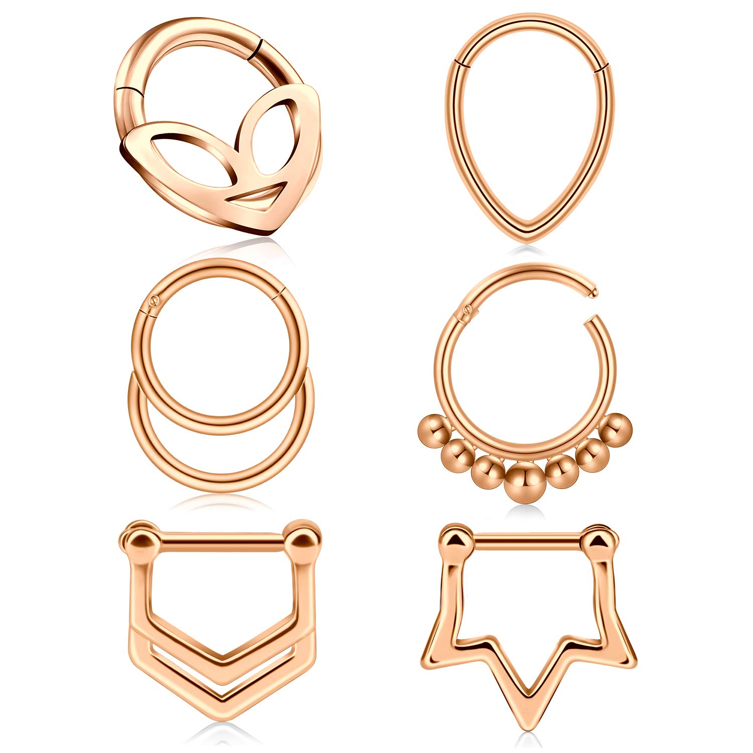 Mayhoop 6 Pcs 16G Nose Rings Septum Rings Clicker Rings Rosegold Surgical Stainless Steel 8mm Daith Helix Tragus Piercing Women Men Body Piercing Jewelry