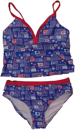 red white and blue tankini swimsuit